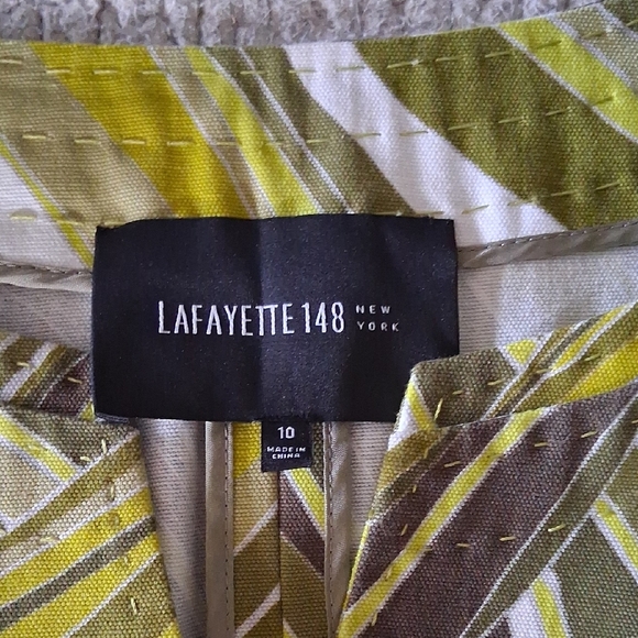 New Lafayette 148 New York Green and Brown Striped Blouse - Picture 2 of 7